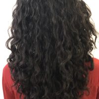 beautiful long black curly styled womans hair by Leslie Ellen Curly Hair Salon NYC