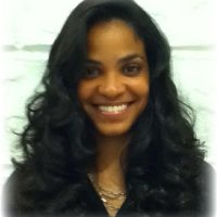 Woman with long blown out black hair